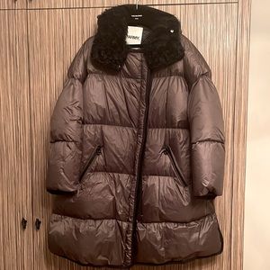Yves Salomon Shearling Collar Puffer Down Coat Size 40 Europian